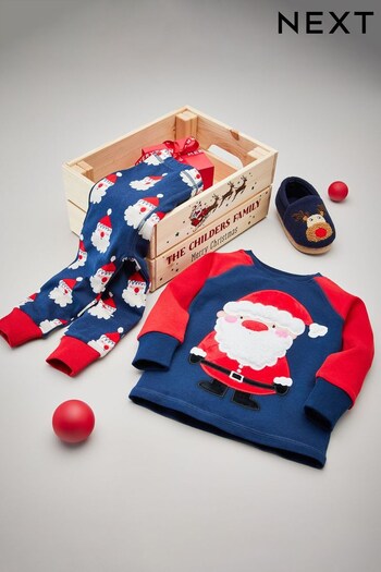 Navy Blue Santa Christmas Pyjamas (9mths-12yrs) (T55379) | £13 - £18