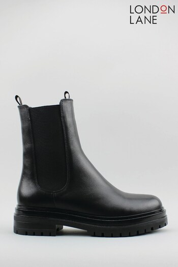 London Lane Black Style Kenton. Leather High Chelsea Boots (T55646) | £100