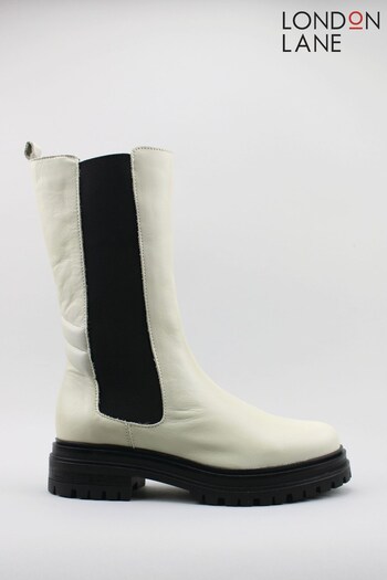London Lane White Style Camden. Premium Leather Mid-Calf Boots (T55651) | £100