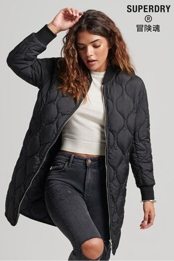 Superdry Black Longline Quilted Coat (T55906) | £100