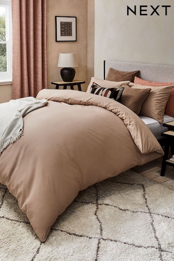 Natural Beige Cotton Rich Plain Duvet Cover and Pillowcase Set (T56366) | £18 - £45