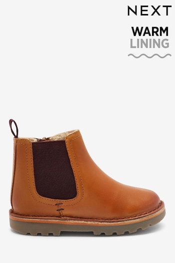 Tan Brown Wide Fit (G) Warm Lined Leather Chelsea Boots (T56509) | £30 - £36