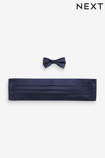 Navy Blue Cummerbund And Bow Tie Set (T56991) | £24