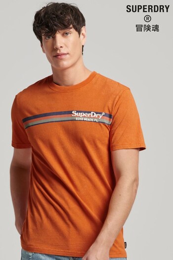 Superdry Orange Organic Cotton Vintage Striped T-Shirt (T57045) | £23