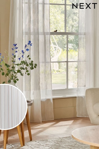 Natural Stripe Voile Slot Top Unlined Sheer Panel Curtain (T57207) | £20 - £24