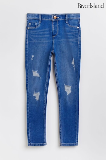 River Island Blue Girls Ripped Skinny Jeans Kenzo (T57238) | £18