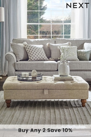 Buttoned Chunky Weave Mid Natural Medium with Storage Stools & Ottomans (T57260) | £225