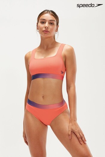 Speedo Womens Orange Textured Deep U-Back 2 Piece Swimsuit (T57382) | £37