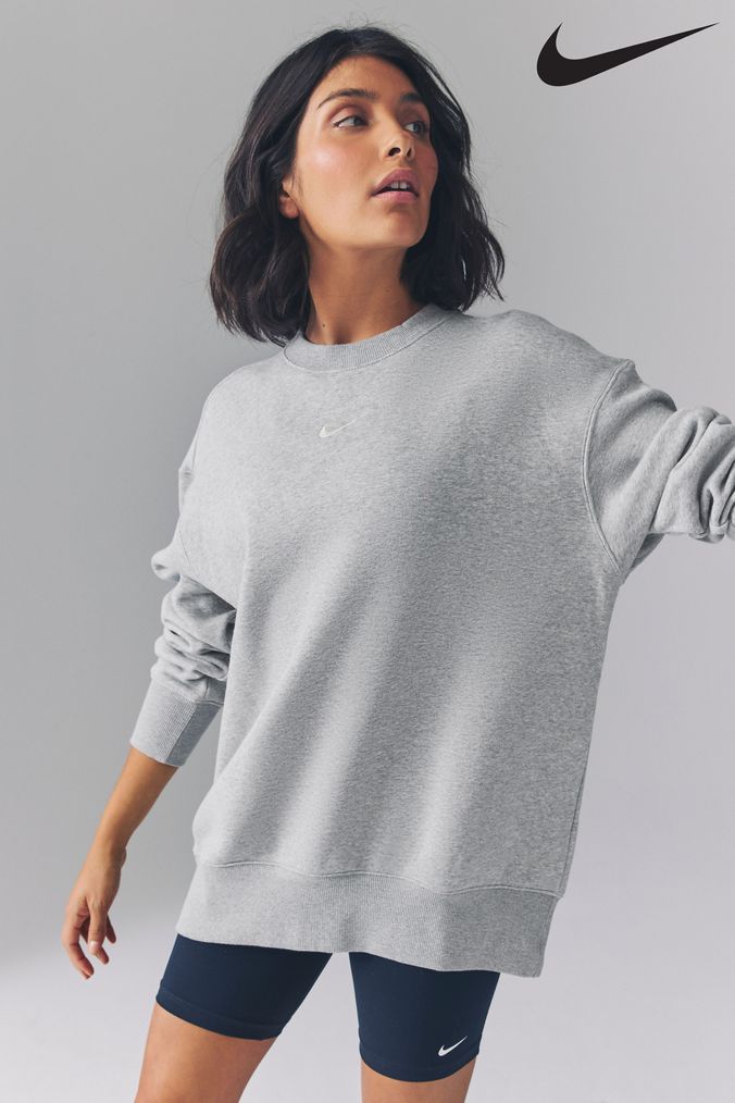 Nike mini swoosh oversized cropped sweatshirt in light gra sales