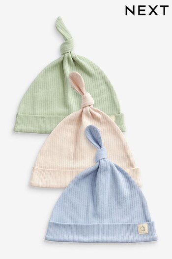 Blue/Green Rib 3 Pack Baby Tie Top Hats (0-18mths) (T57488) | £6.50
