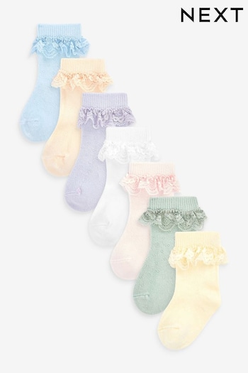 Pastels 7 Pack Lace Frill Ankle Socks (0mths-2yrs) (T57615) | £12