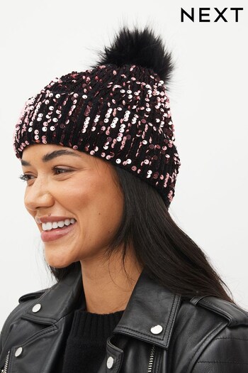 Berry Red Sequin Pom Hat (T58310) | £18