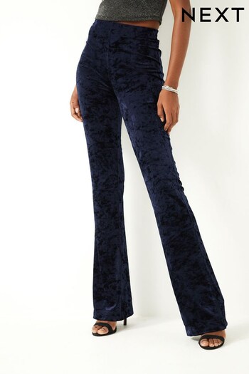 Navy Blue Velvet Flare Trousers (T58427) | £38