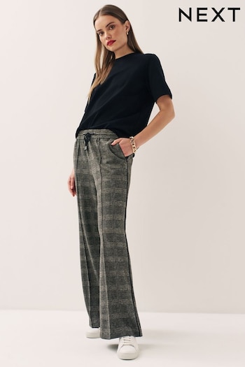 Neutral Checkered Jersey Wide Leg Bra Trousers (T58435) | £38