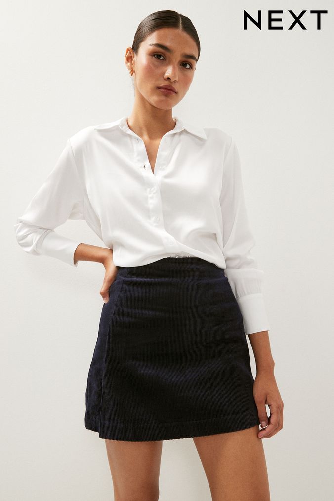 Navy blue sales linen skirt uk