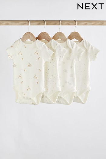 Delicate White 4 Pack Baby Printed Short Sleeve Bodysuits (T58740) | £9.50 - £10.50