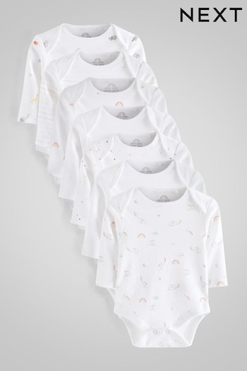 White Bright Animal 7 Pack Baby Printed Long Sleeve Bodysuits (T58744) | £16 - £18
