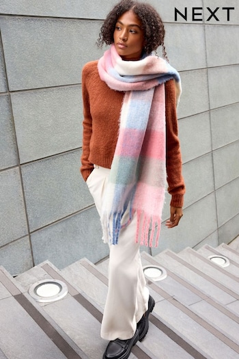 Pink/Blue Check Heavyweight Blanket Scarf (T58833) | £20