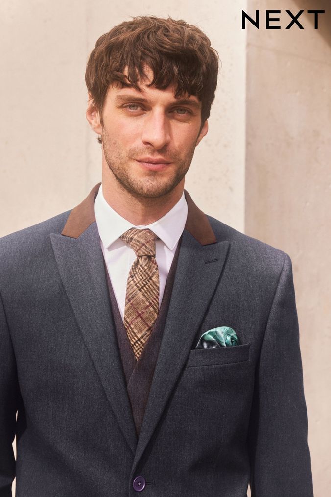 Navy Tailored Trimmed Donegal Fabric Suit Jacket (T59172) | £84