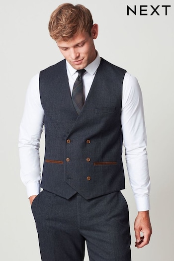 Navy Trimmed Donegal Fabric Suit Waistcoat (T59173) | £45
