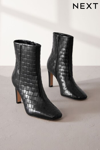 Black Signature Leather Forever Comfort® Square Toe Weave Boots (T59361) | £100