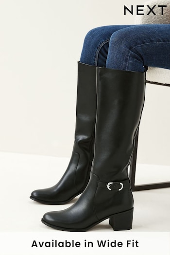 Black Forever Comfort® Buckle Detail Knee High Boots (T59362) | £65