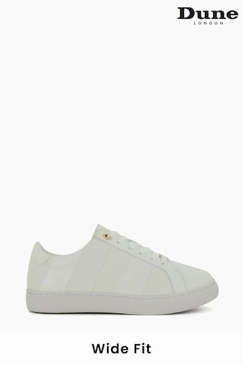 Dune London White Wide Fit Everleigh Mix Material Stripe Trainers (T59370) | £65