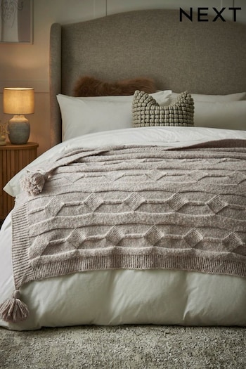 Light Grey Cosy Cable Knit Throw (T59600) | £50