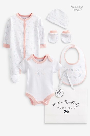 Rock-A-Bye Baby Boutique Pink Swan Print Cotton  Baby Gift Set 5-Piece (T59745) | £25
