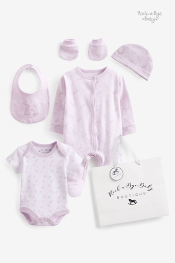 Rock-A-Bye Baby Boutique Purple Bunny Print Cotton Baby Gift Set 5-Piece (T59749) | £25