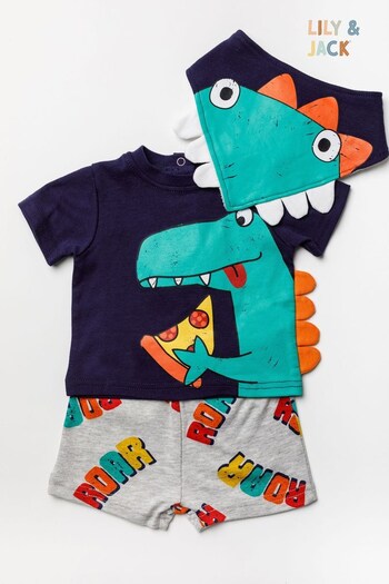 Lily & Jack Grey Dinosaur Print Cotton Baby Gift Set 3-Piece (T59862) | £24