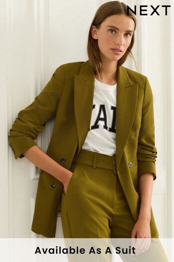 Olive Green Tailored Crepe Double Breasted Blazer (T59979) | £66