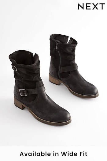 Black Regular/Wide Fit Forever Comfort® Leather Slouch Ankle Boots (T60010) | £68