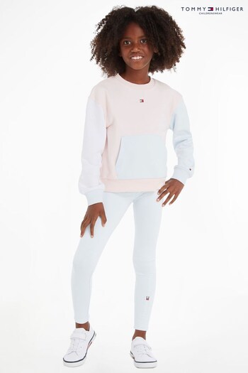 Tommy Hilfiger Girls Blue and Pink Colourblock Leggings and Hoodie Set (T60070) | £40 - £47