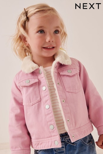 Pink Faux Fur Collar Lined Denim Jacket (12mths-7yrs) (T60127) | £23 - £29