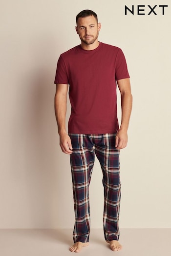 Red/Navy Blue Brushed Cotton Check Pyjama Set (T60158) | £30