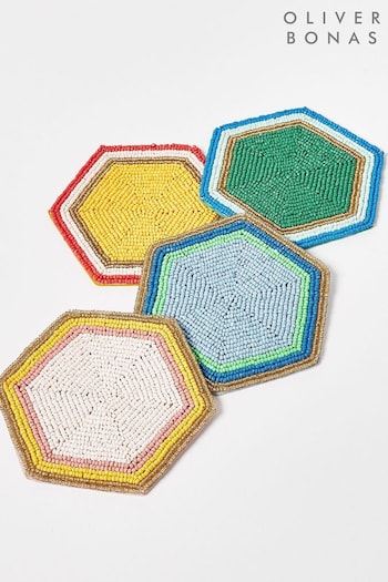 Oliver Bonas Set of 4 Multi Beaded Hexagon Coasters (T60239) | £20