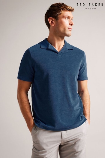 Ted Baker Blue Sndbank Short Sleeve Regular Fit Towelling Polo Shirt (T60258) | £65