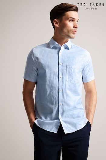 Ted Baker Blue Kingfrd Short Sleeve Linen Shirt (T60259) | £85