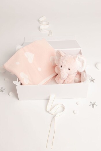 Babbico Pink Elephant Plush Toy With Heart Blanket 2 Piece Baby Gift Set (T60351) | £37