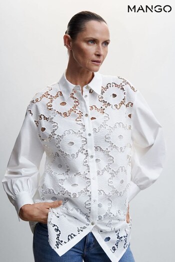 Mango White Embroidered Cotton Shirt (T60359) | £50