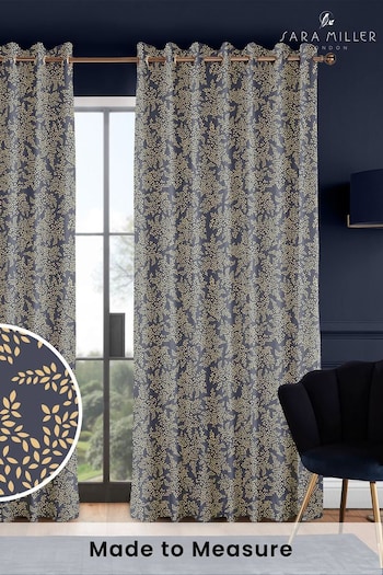 Sara Miller Smokey Blue Little Leaves Made to Measure Curtains (T60361) | £91