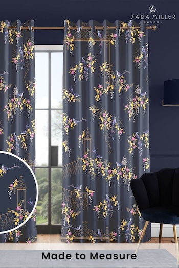 Sara Miller Navy Birds & Gate Made to Measure Curtains (T60363) | £91