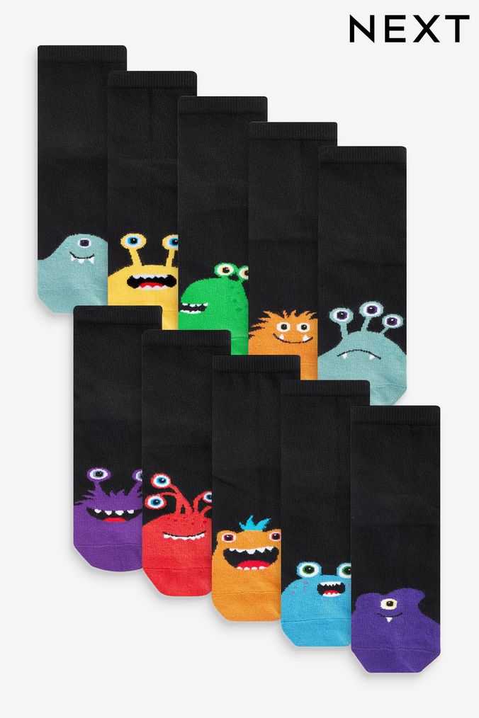 Black/Bright Monsters Cotton Rich Socks 10 Pack (T60380) | £13.50 - £15.50