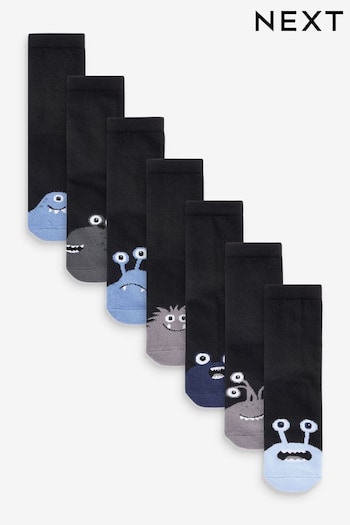 Black/Blues Monsters Cotton Rich Cushioned Socks 7 Pack (T60381) | £11 - £13