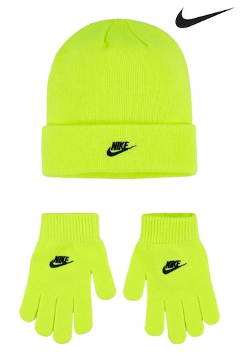 Nike Yellow Kids Club Beanie Hat and Gloves Set (T60388) | £24