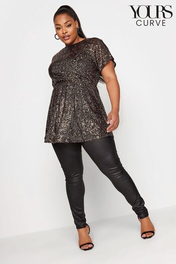 Yours Curve Gold London Sequin Peplum Top (T60394) | £43