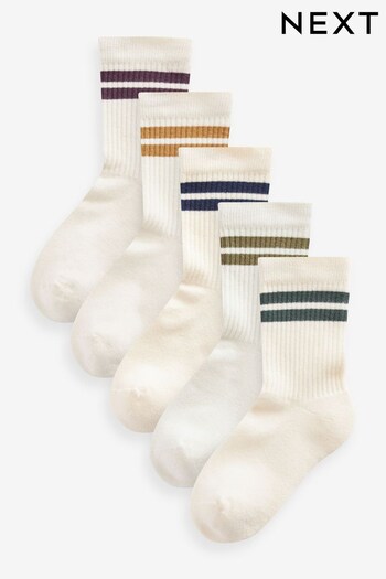 Nude White Cotton Rich Ribbed Cushioned Sole Socks 5 Pack (T60406) | £7 - £10