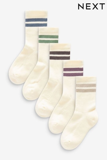 Nude White Cotton Rich Ribbed Cushioned Sole Socks 5 Pack (T60407) | £7 - £10