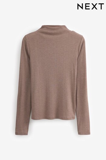 Neutral Long Sleeve High Neck Semi-Sheer Top (T60416) | £8